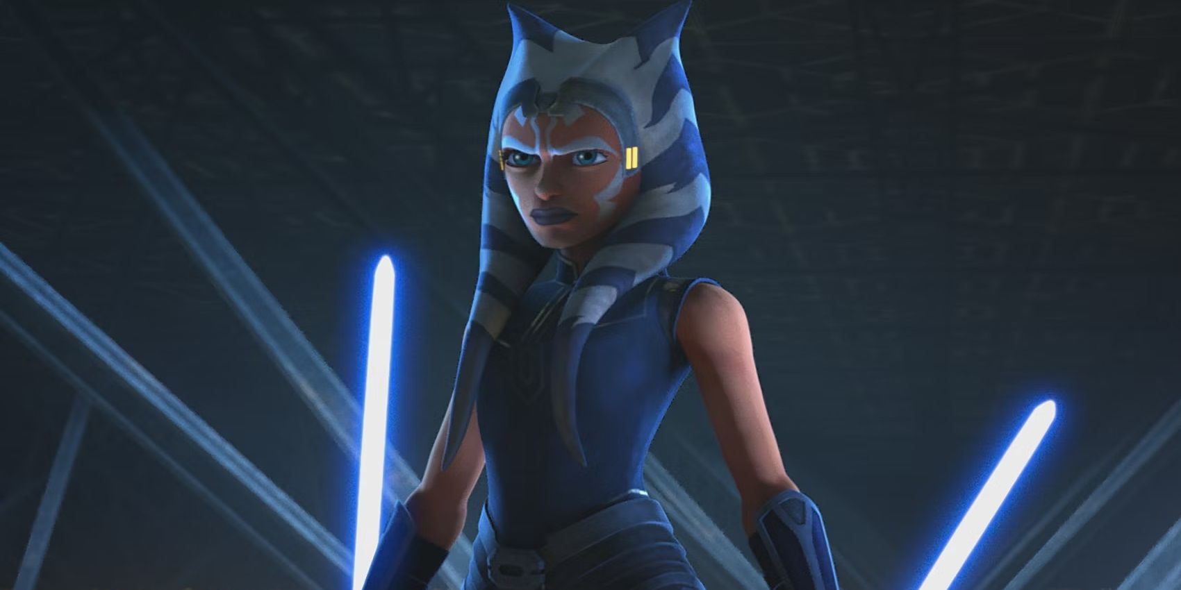 Ahsoka armed with her lightsabers in Star Wars Rebels