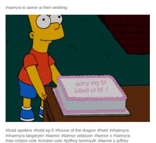 An image of Bart bringing in a cake in meme form