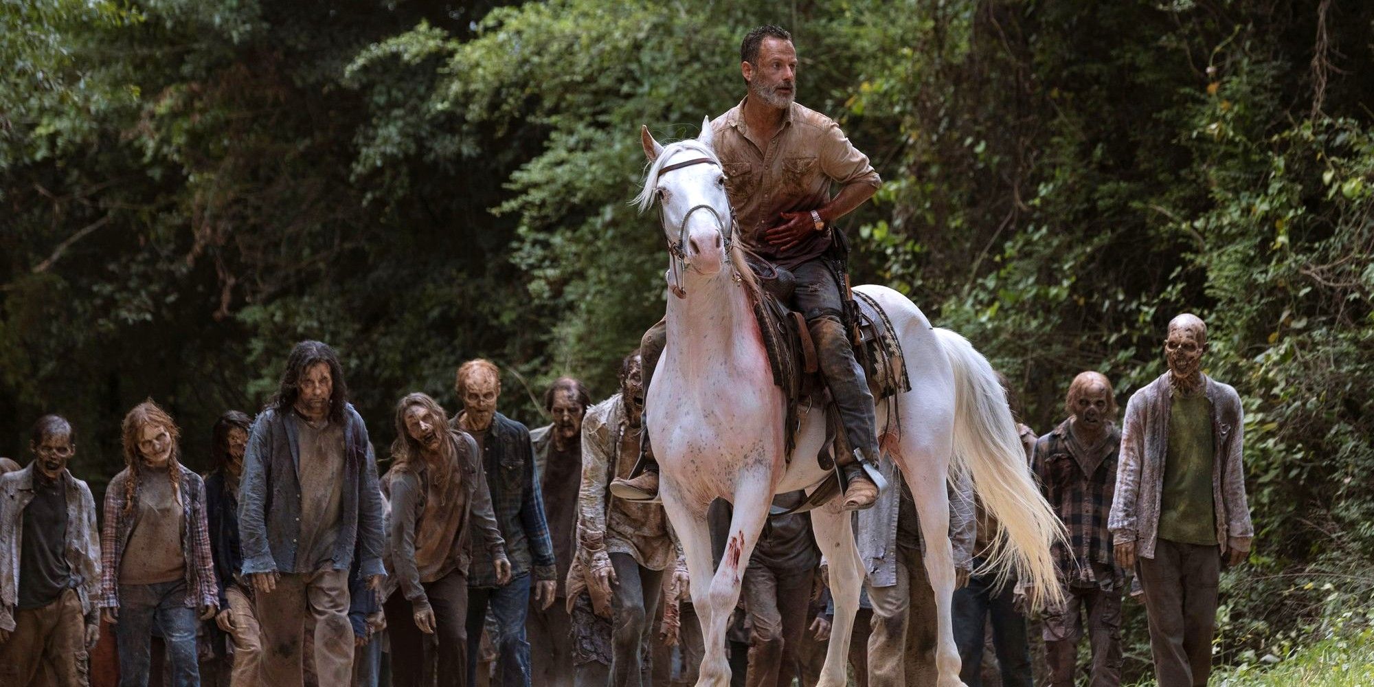 Andrew Lincoln as Rick Grimes in The Walking Dead Bridge Scene