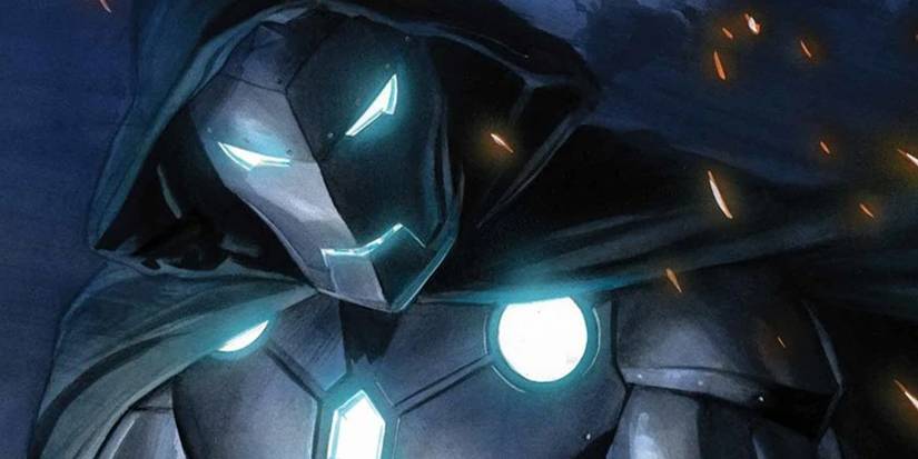 Comic book character Infamous Iron Man, which is a redeemed Victor von Doom wearing an all-silver Iron Man suit and his Doctor Doom hooded cloak.