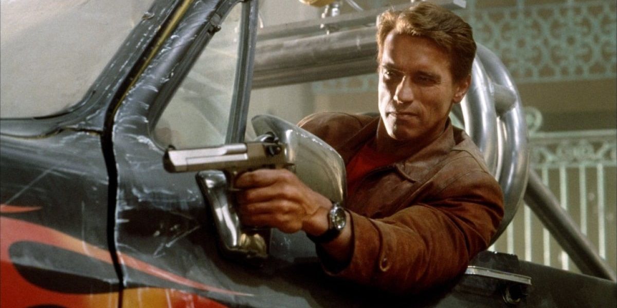 Arnold Schwarzenegger with a gun in Last Action Hero
