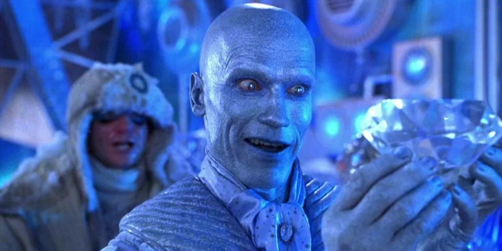 Arnold Schwarzenegger as Mr Freeze admiring a diamond in Batman and Robin