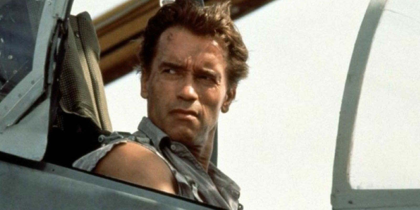 Arnold Schwarzenegger in a fighter jet in True Lies