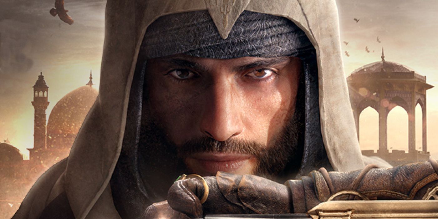Cover art of Basim against a Baghdad backdrop in Assassin's Creed Mirage.