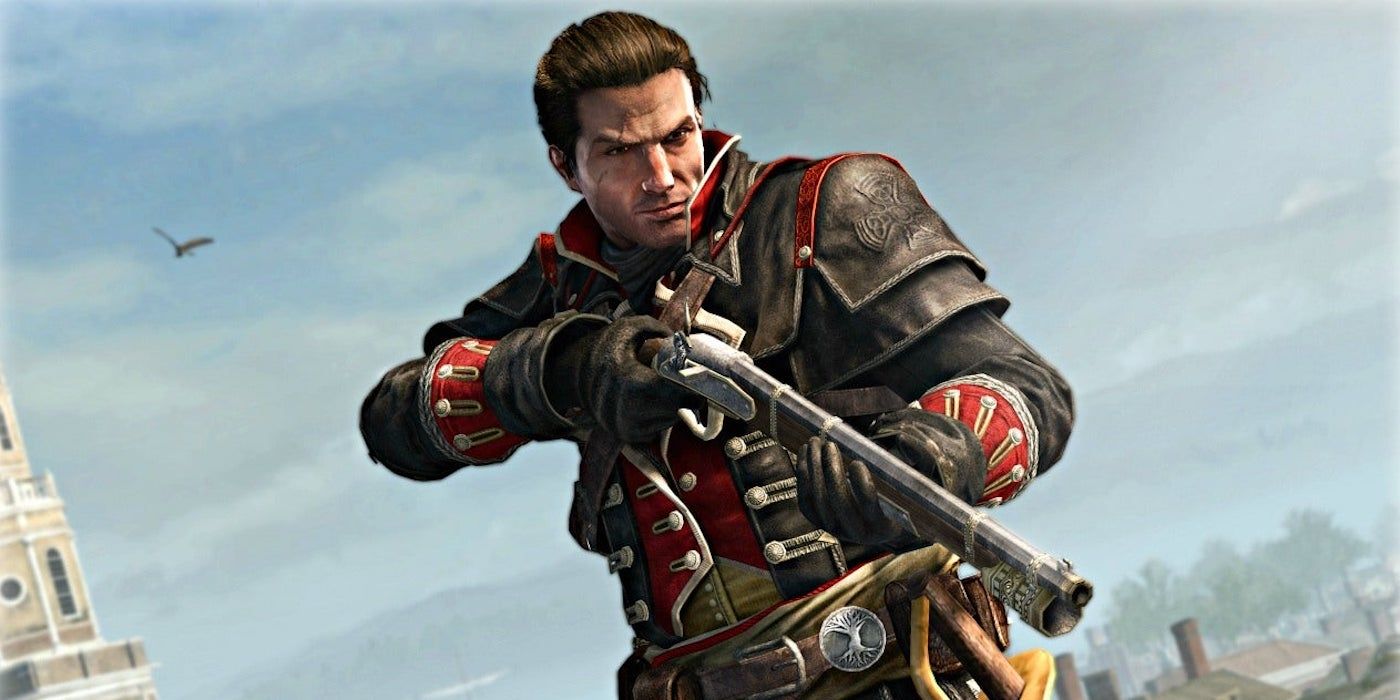 Shay Cormac from Assassin's Creed Rogue, holding a flintlock rifle.
