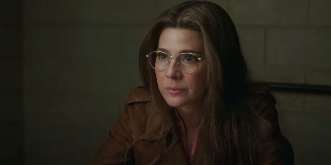 Aunt May in a Damage Control interrogation room in Spider-Man No Way Home