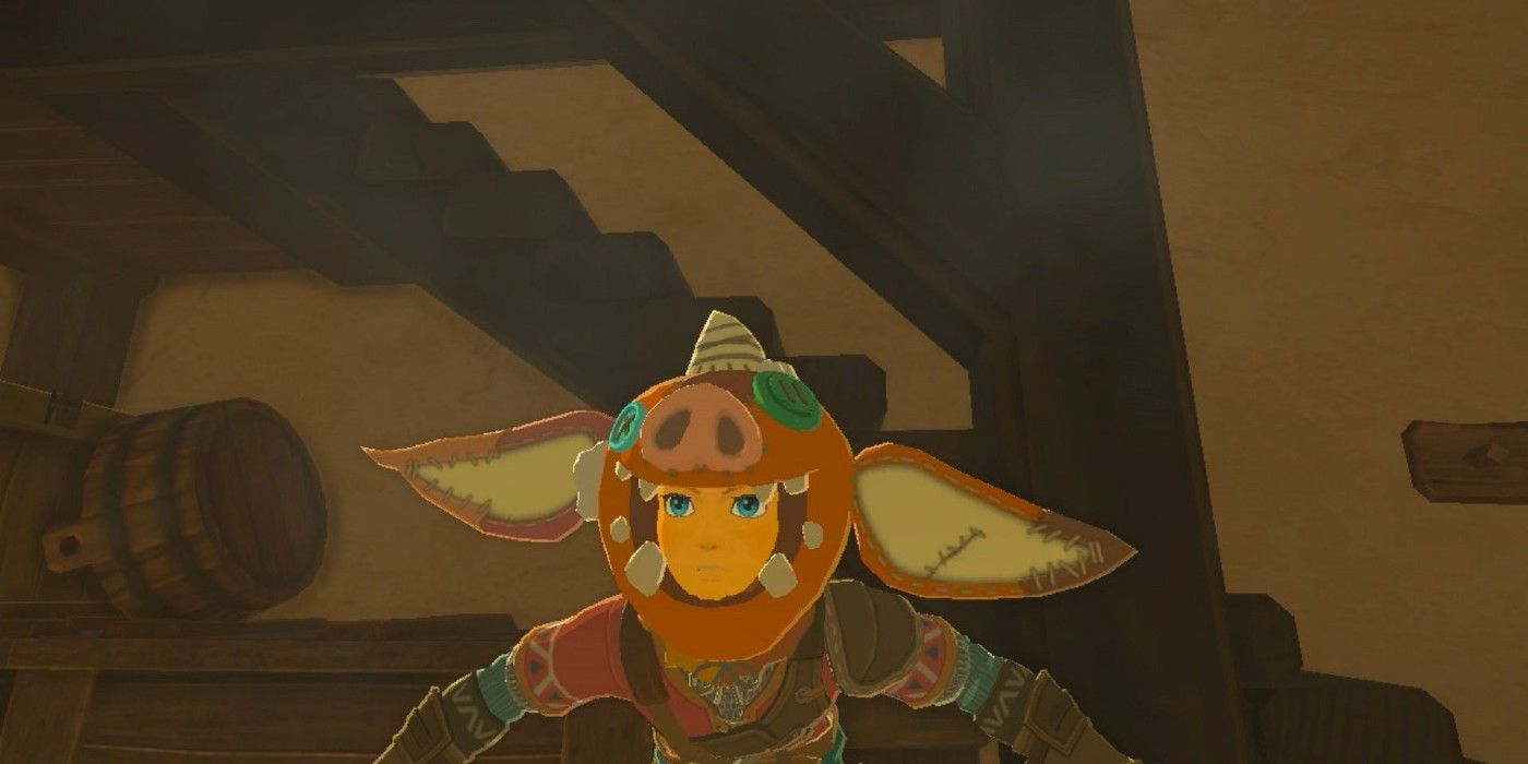 Link wearing a Bokoblin Mask in The Legend of Zelda: Breath of the Wild.