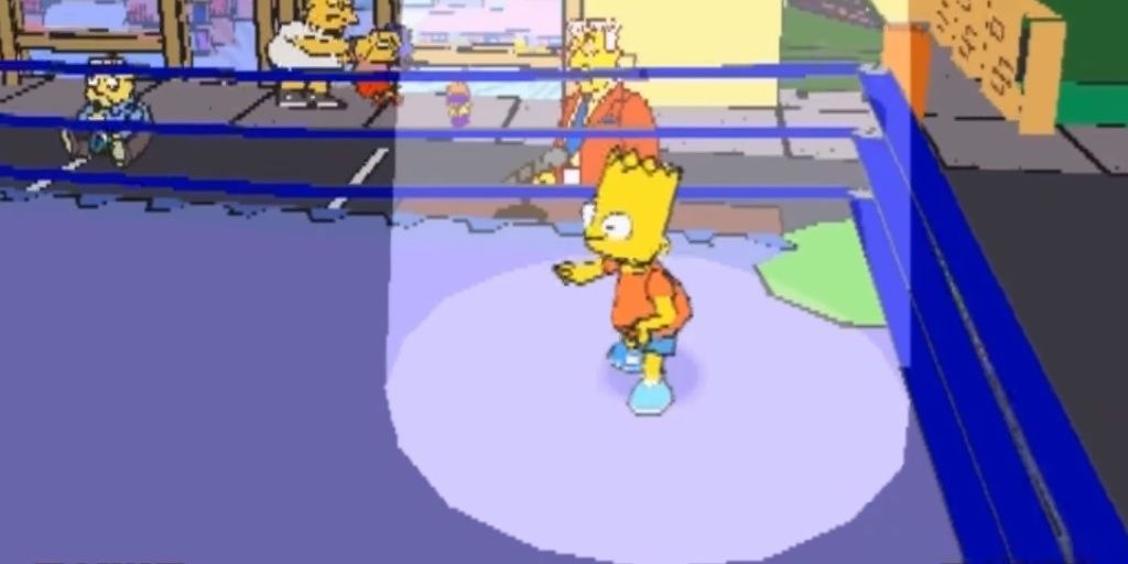 Bart em um ringue de luta livre em Simpsons Wrestling 