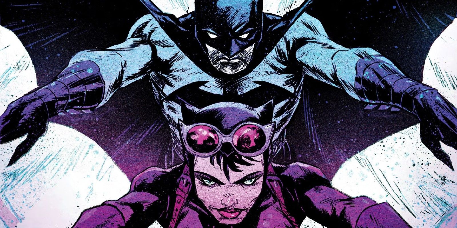 Batman sautant au-dessus de Catwoman