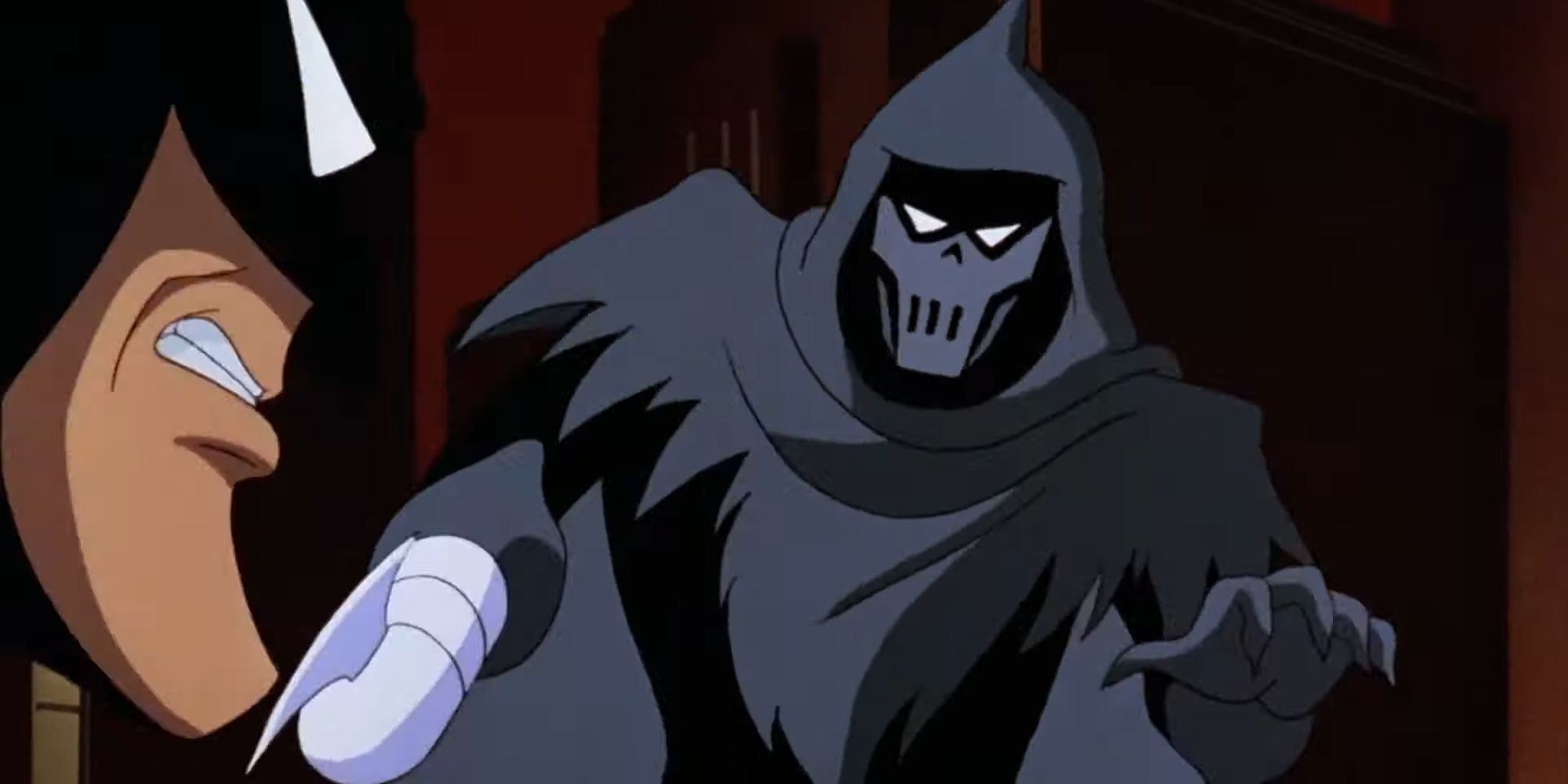 Batman encontrando o Fantasma pela primeira vez em Batman Mask Of The Phantasm