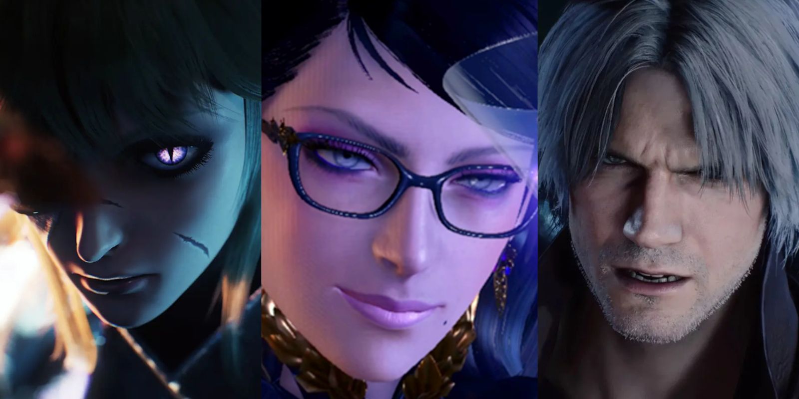 Bayonetta, Soulstice, and Devil May Cry 5 characters in a collage