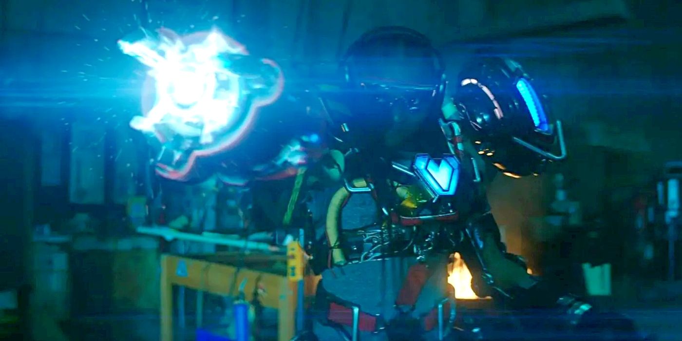Dominique Thorne as Riri Williams wearing the Mark I Ironheart suit in Black Panther: Wakanda Forever.