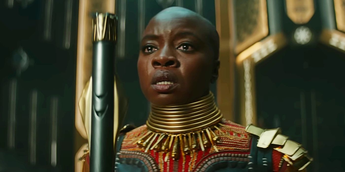 Danai Gurira crying as Okoye In Black Panther: Wakanda Forever.