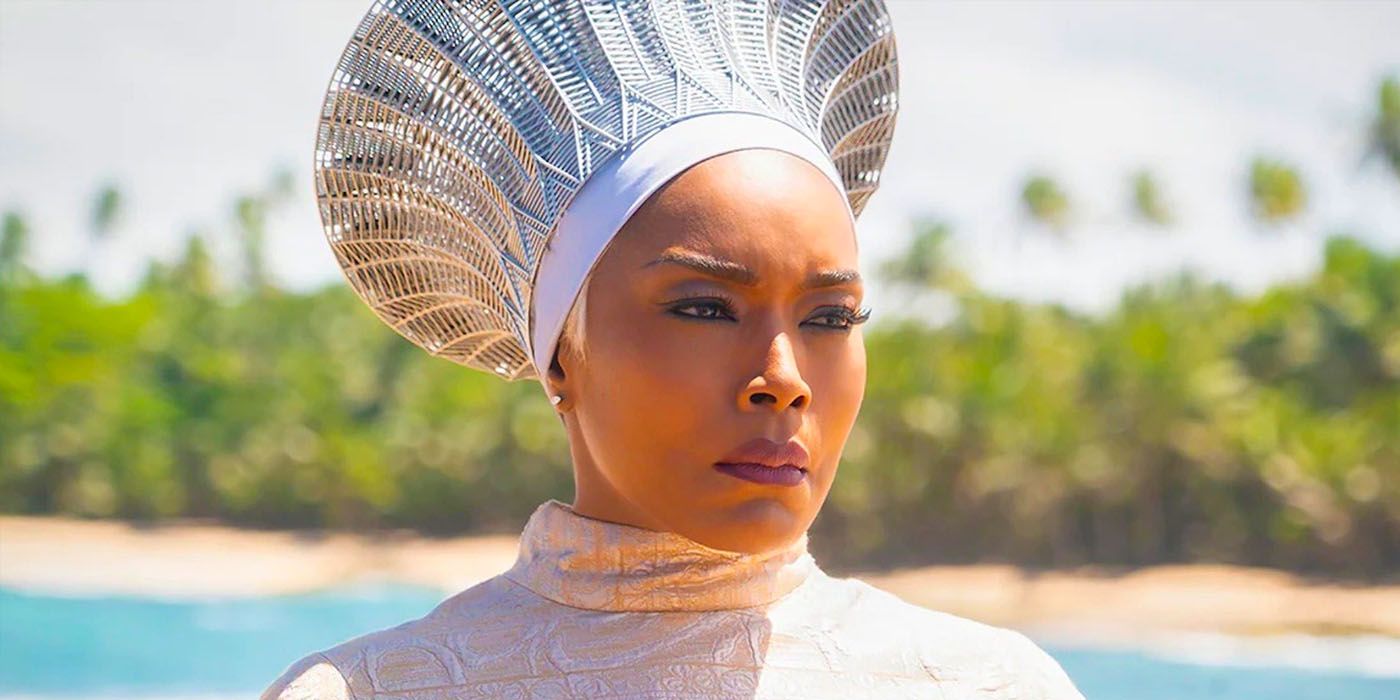 An image of Angela Bassett looking serious in Wakanda Forever