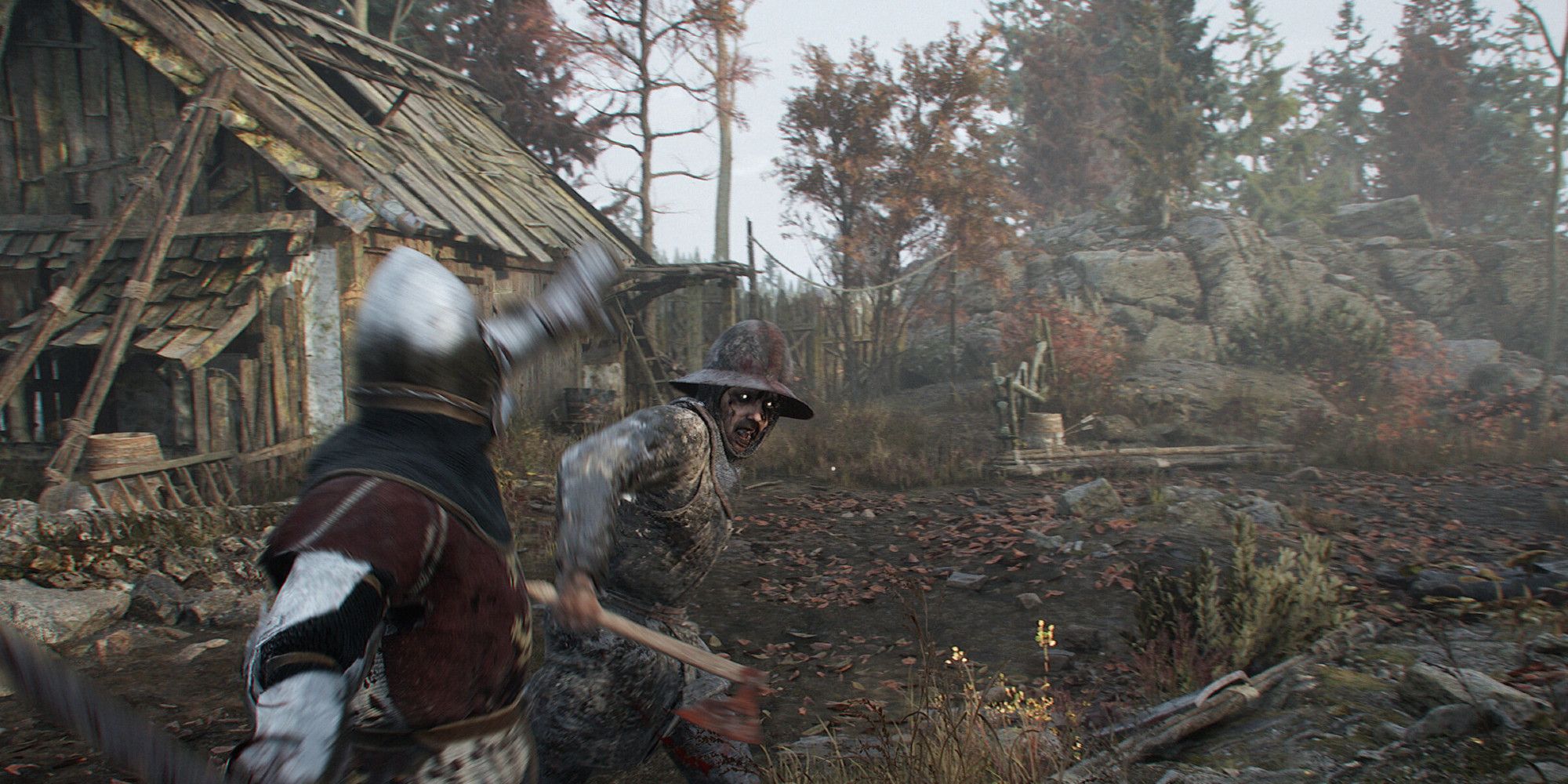 An armored knight fighting an axe-wielding zombie in Blight: Survival