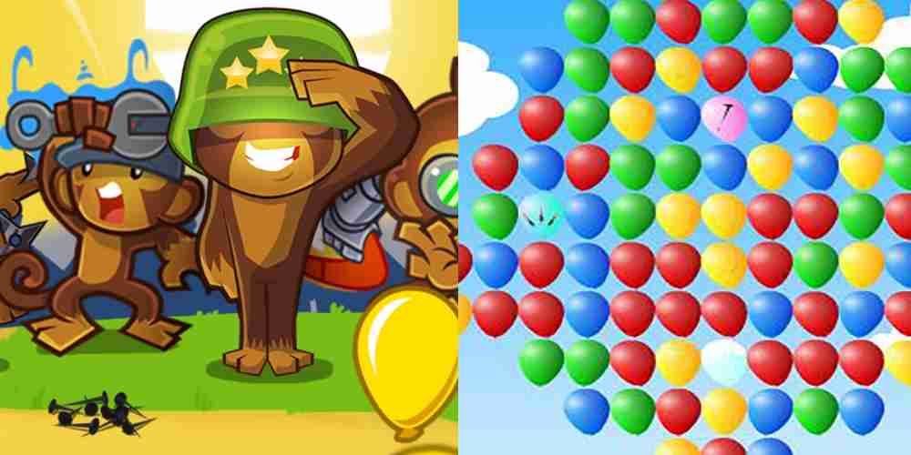 Arte de Bloons Tower Defense ao lado da jogabilidade do original. 