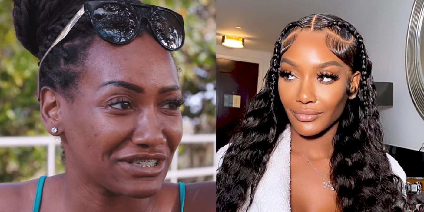 Split image of Brittany Banks talking on 90 Day Fiancé and a slimmer and happier Brittany