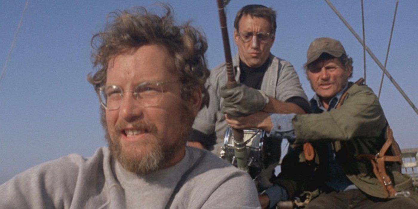 Brody, Hooper, and Quint on a boat in Jaws