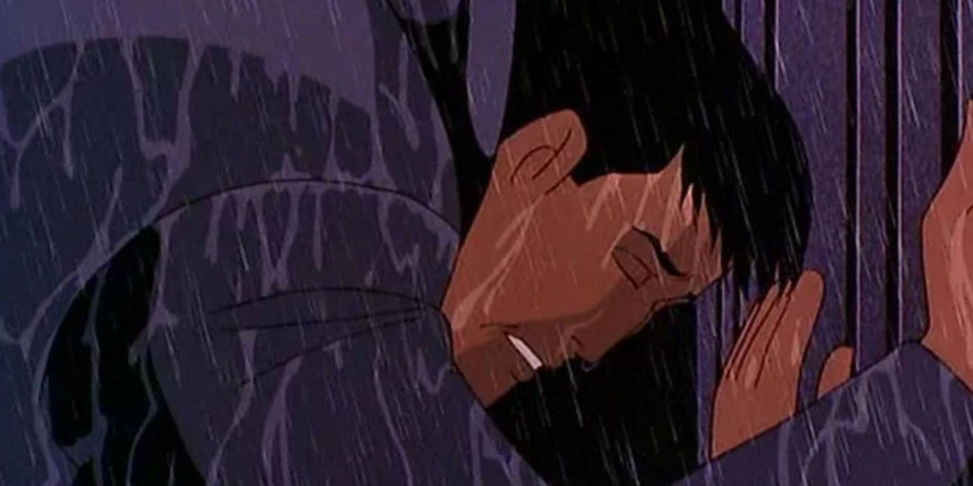 Bruce Wayne ajoelhado no túmulo dos pais em Batman Mask Of The Phantasm