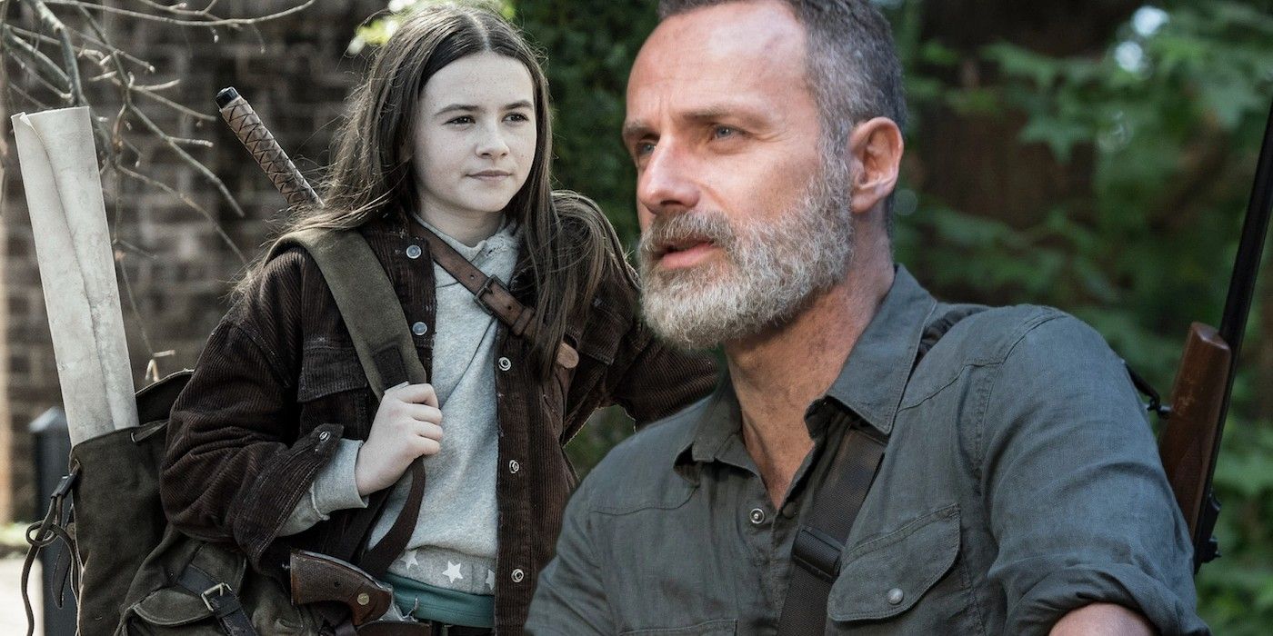 Cailey Fleming as Judith and Andrew Lincoln as Rick Grimes in Walking Dead