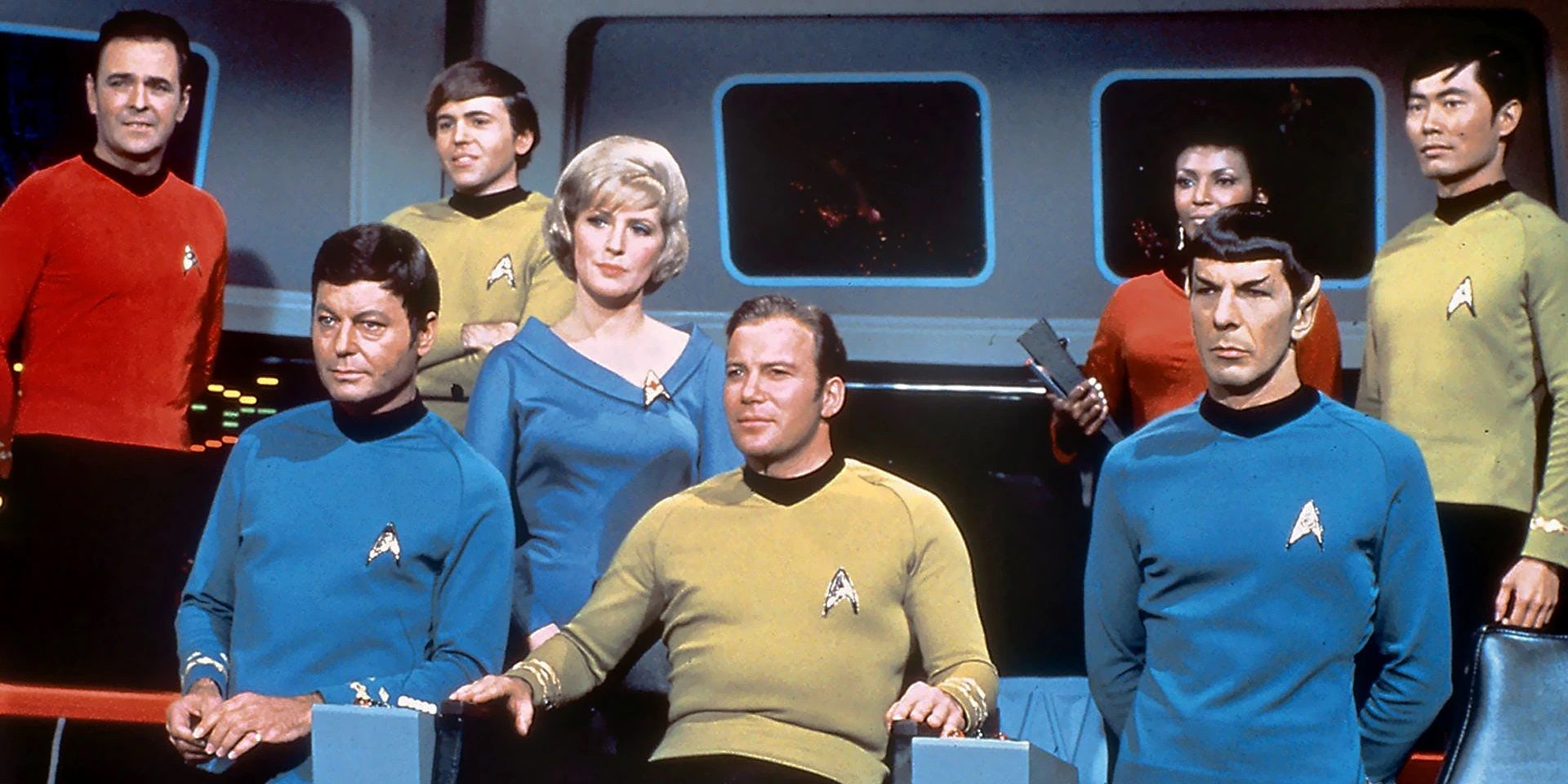 Captain Kirk with his crew in Star Trek The Original Series