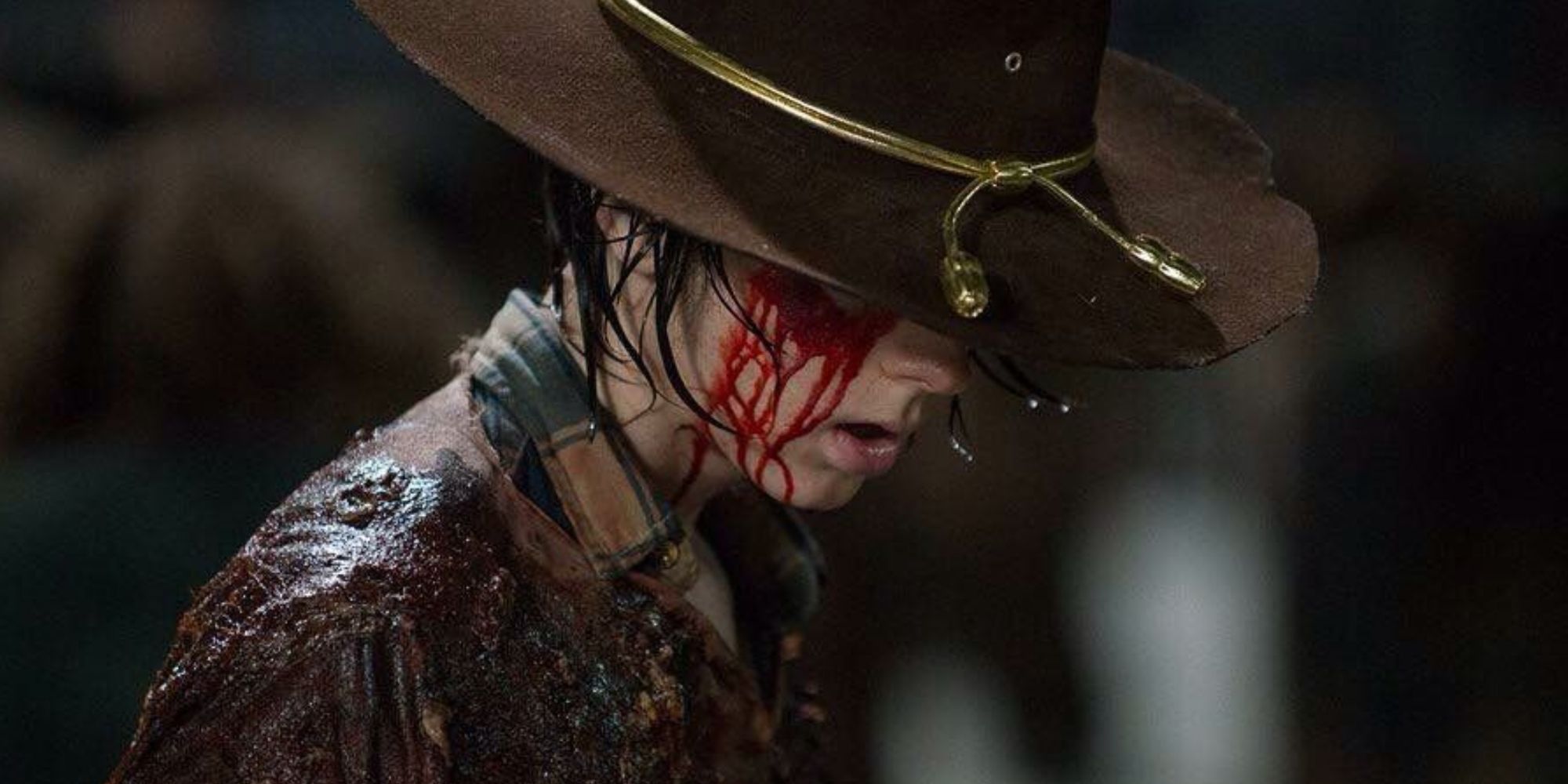 Carl with blood dripping from his eye in The Walking Dead