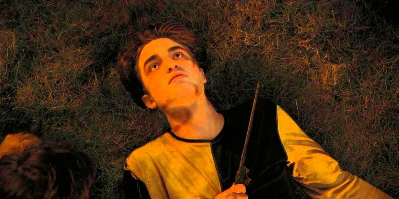 Cedric Diggory (Robert Pattinson) laying dead on the ground in Harry Potter and the Goblet of Fire
