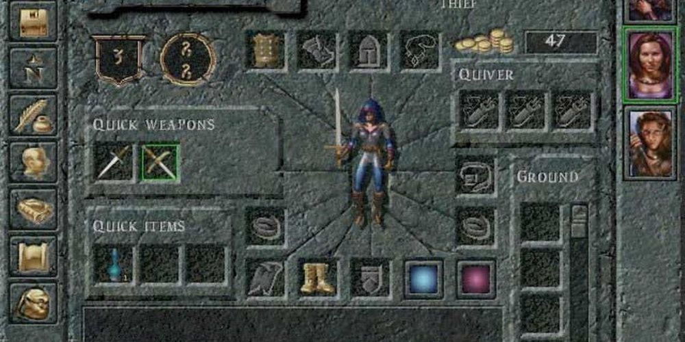 Tela de seleção de personagem em Baldur's Gate (1998)