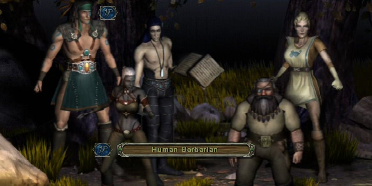 Tela de seleção de personagem em Baldur's Gate Dark Alliance II 