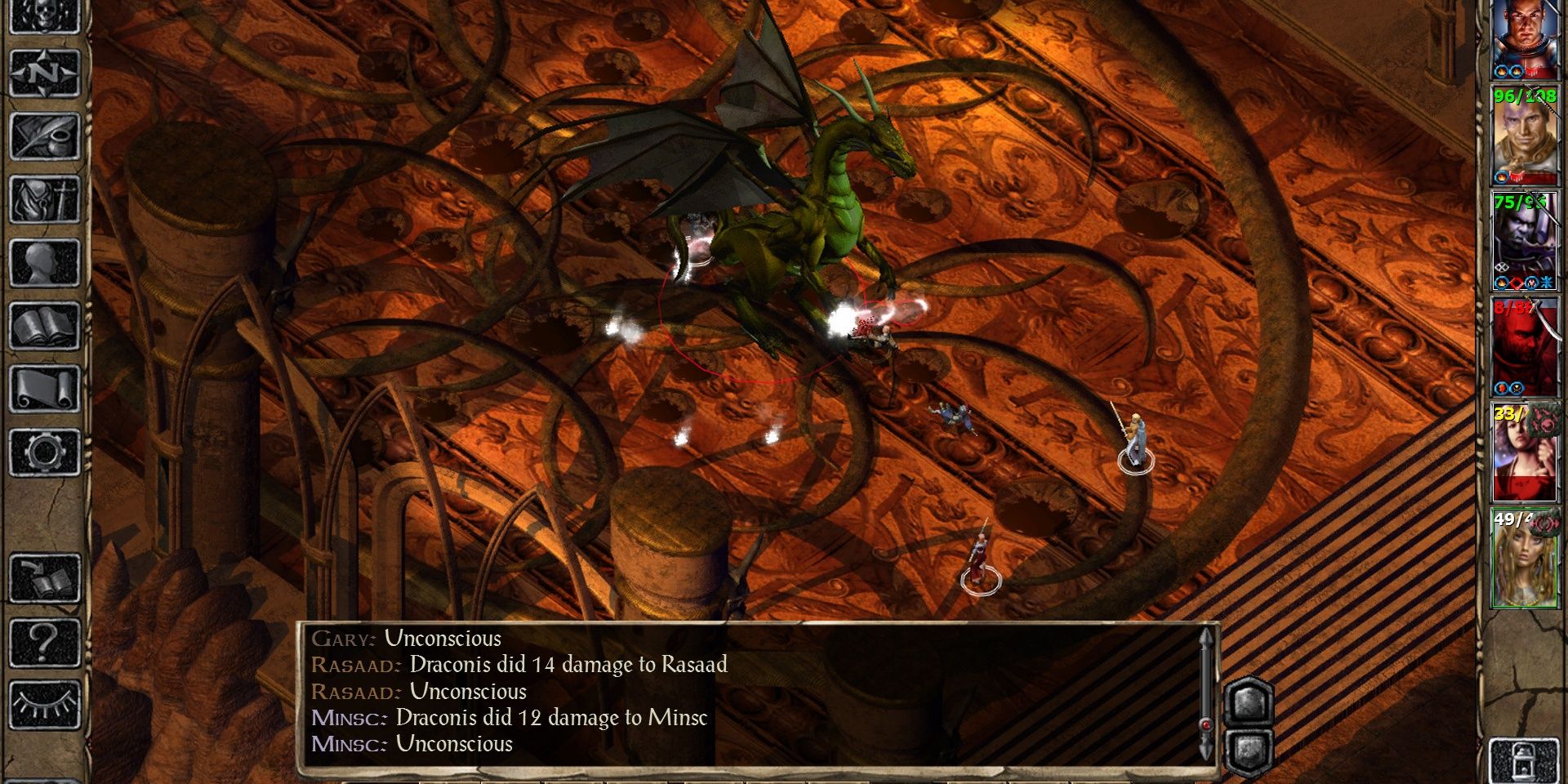 Personagens lutando contra um dragão em Baldur's Gate II Shadows of Amn 