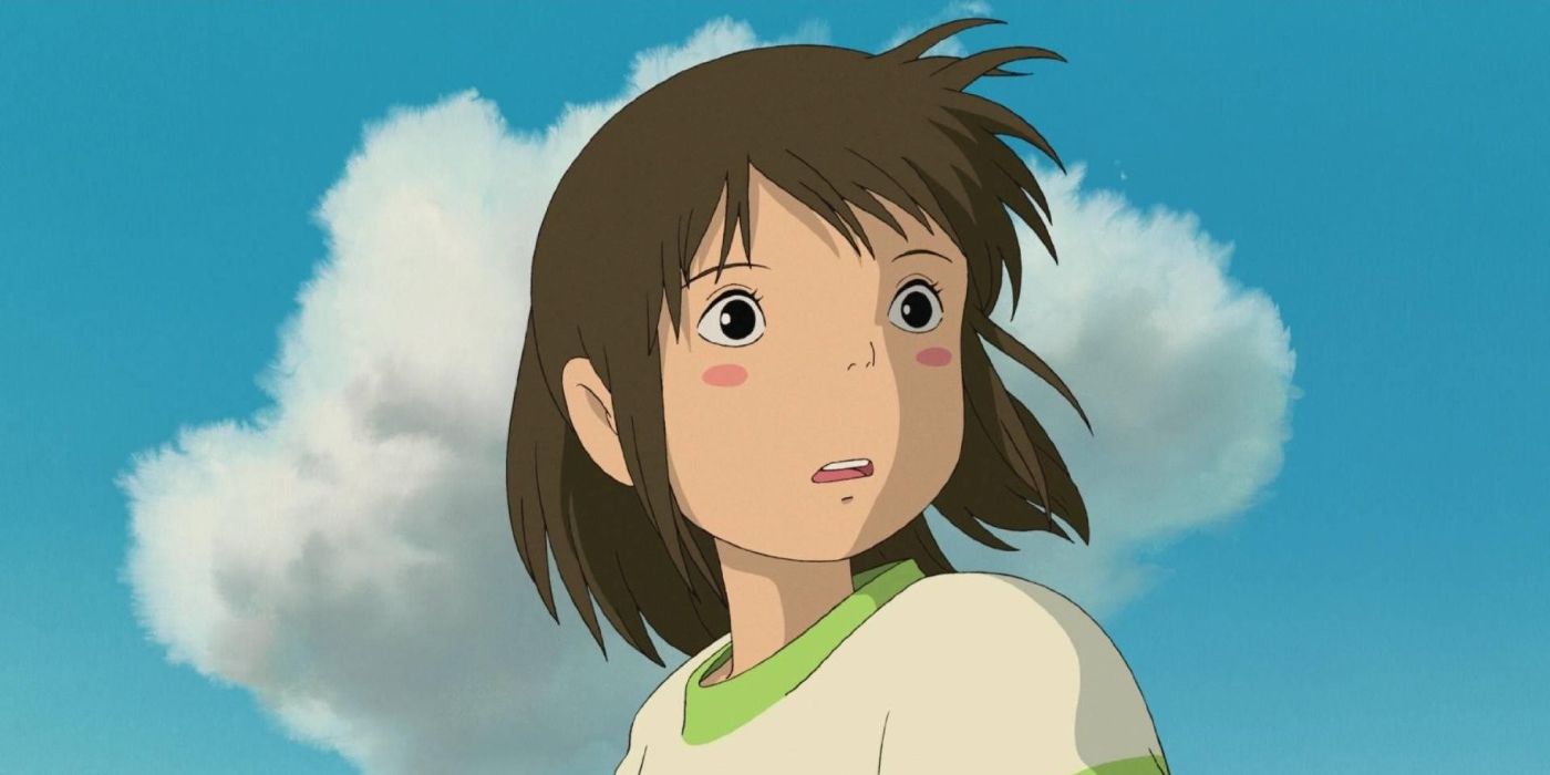 Chihiro olhando surpreso em Spirited Away