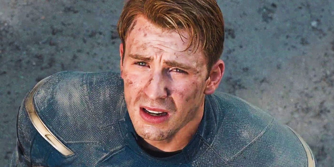 Chris Evans as Captain America looking up at the sky in The Avengers