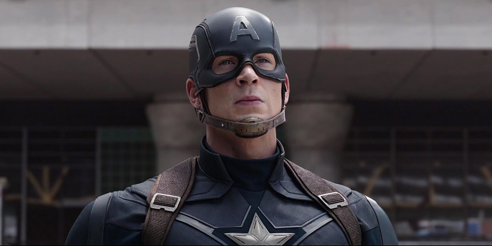 Chris Evans as Steve Rogers looking up in Captain America Civil War
