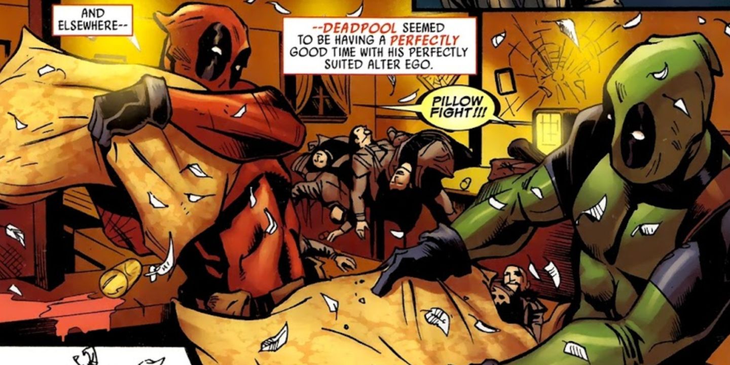 Deadpool e Deathwish brigam de travesseiros na Marvel Comics.