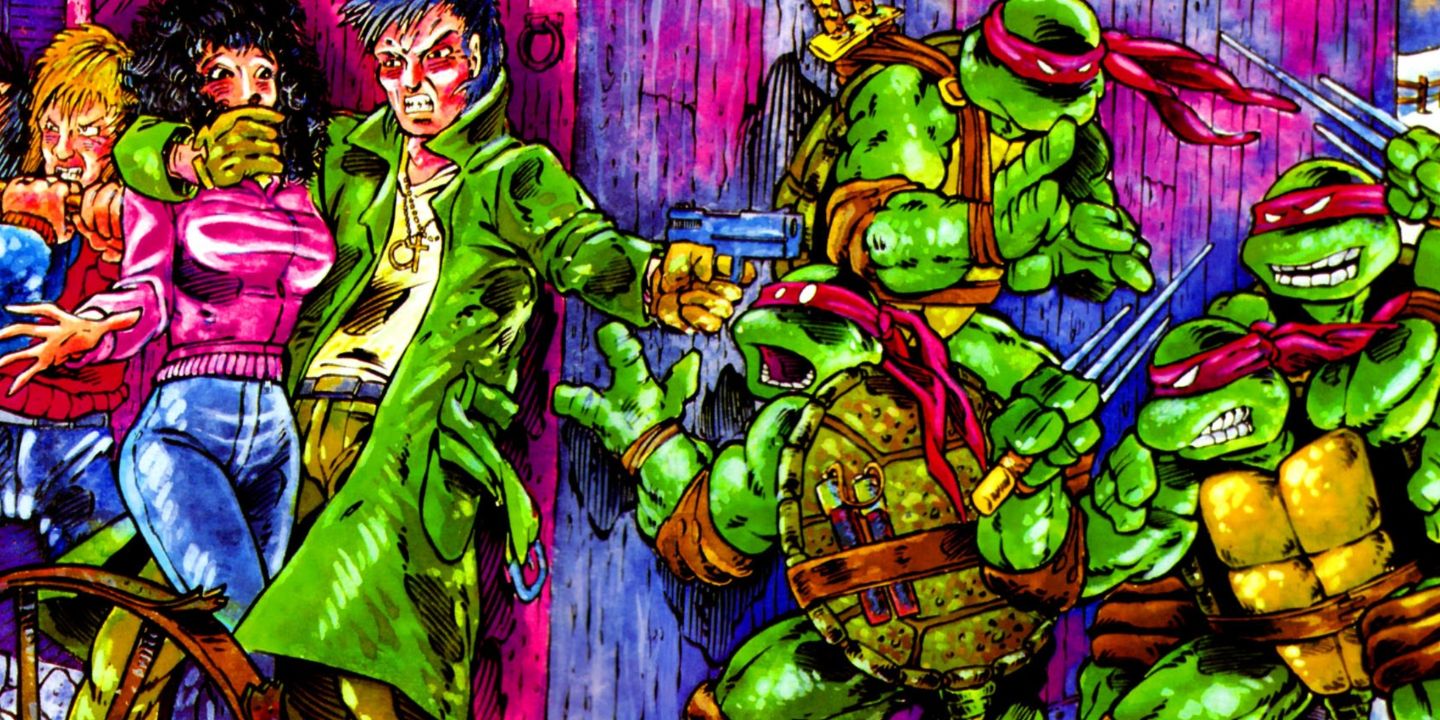 The Teenage Mutant Ninja Turtles fight thugs in Tales of the Teenage Mutant Ninja Turtles comics.