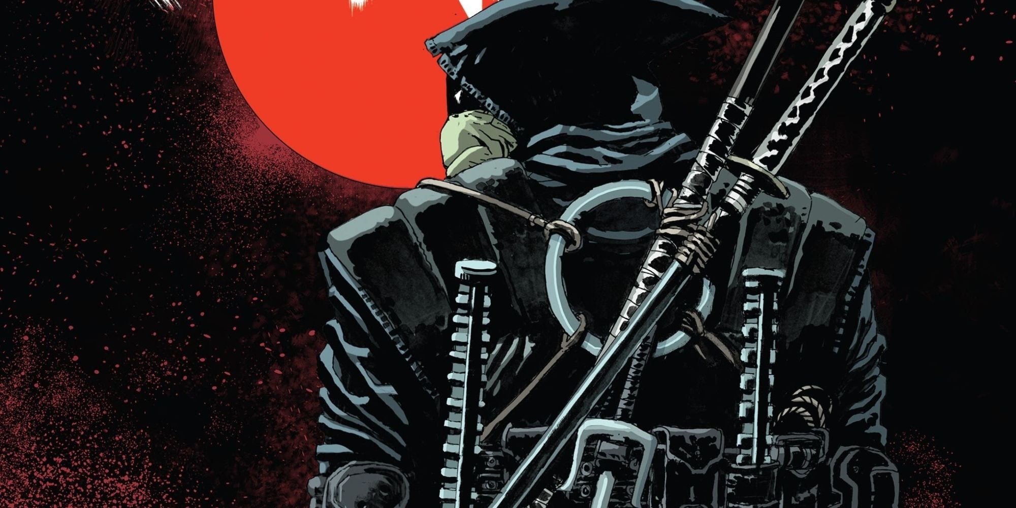 A ninja turtle with their back turned in The Last Ronin comic.