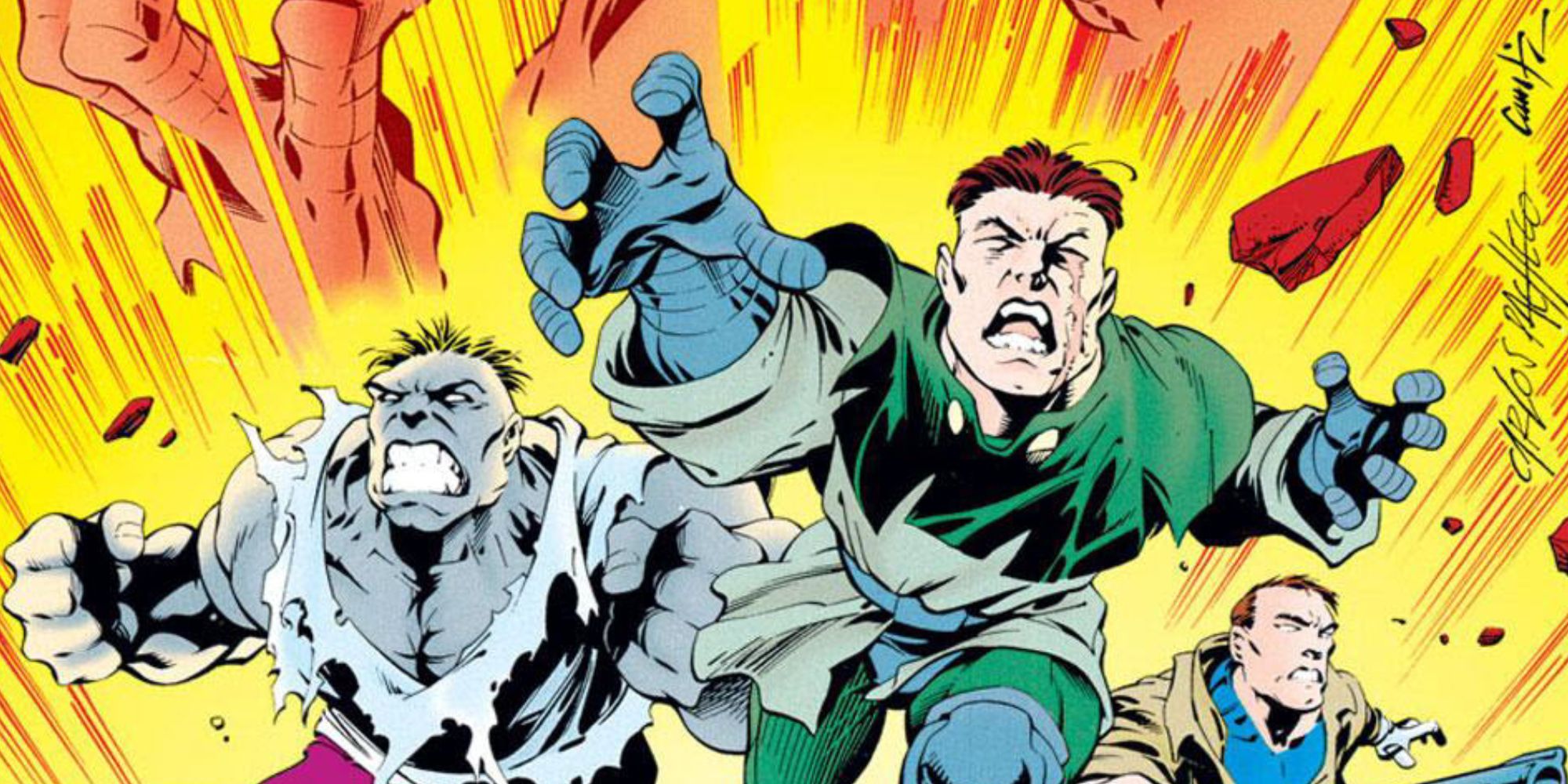 Doctor Doom and Gray Hulk rush into battle in X-Universe comics.