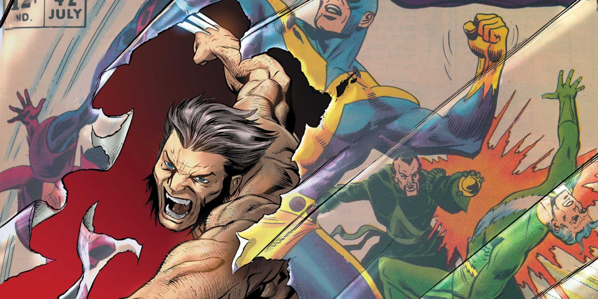 Wolverine rips through an iconic Avengers cover in Marvel Comics.