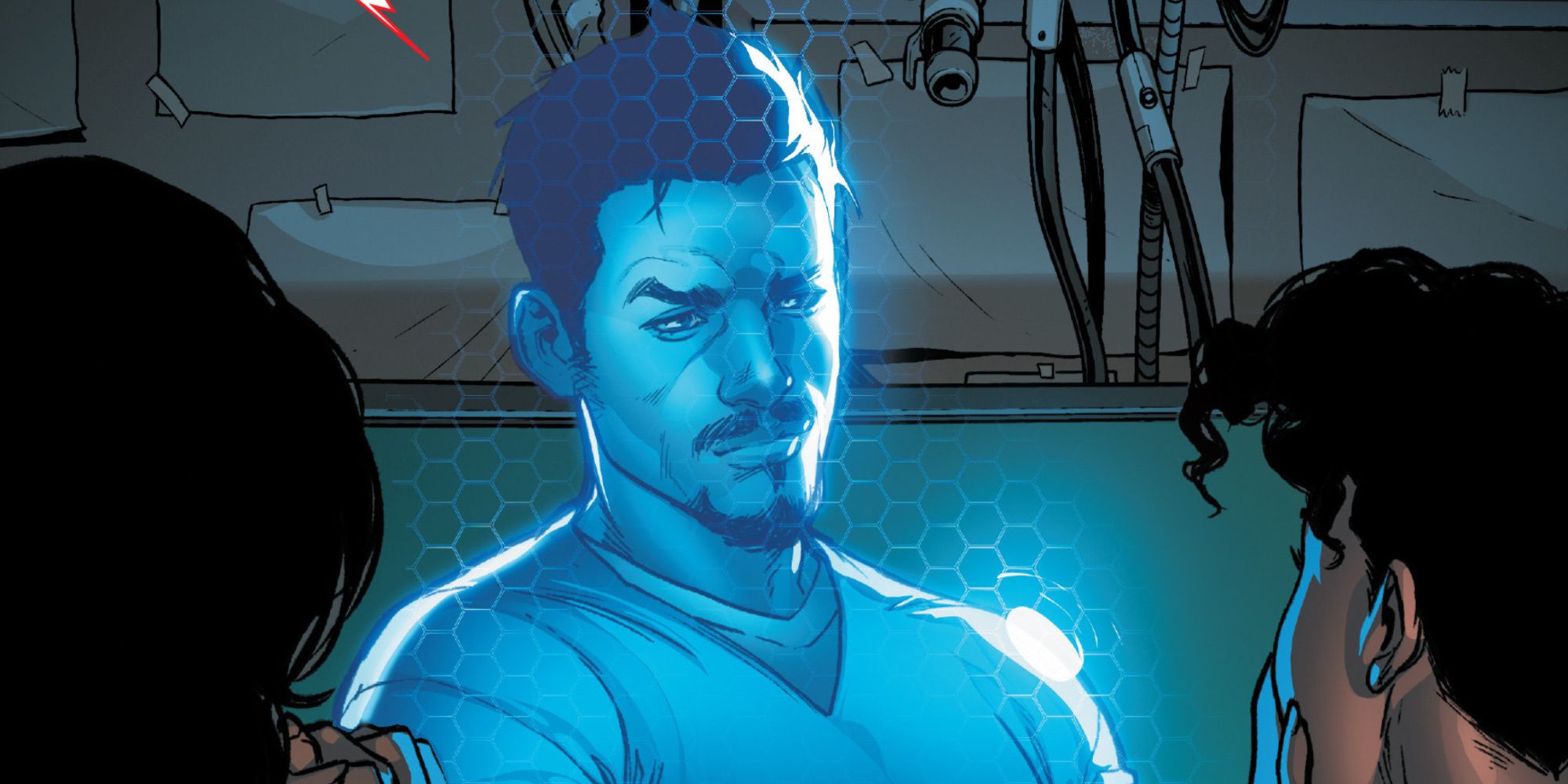 A Tony Stark hologram appears to Riri Williams in Marvel Comics.