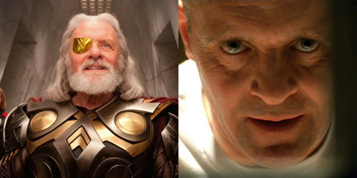 Split image of Anthony Hopkins in Thor: Ragnarok and The Silence of the Lambs