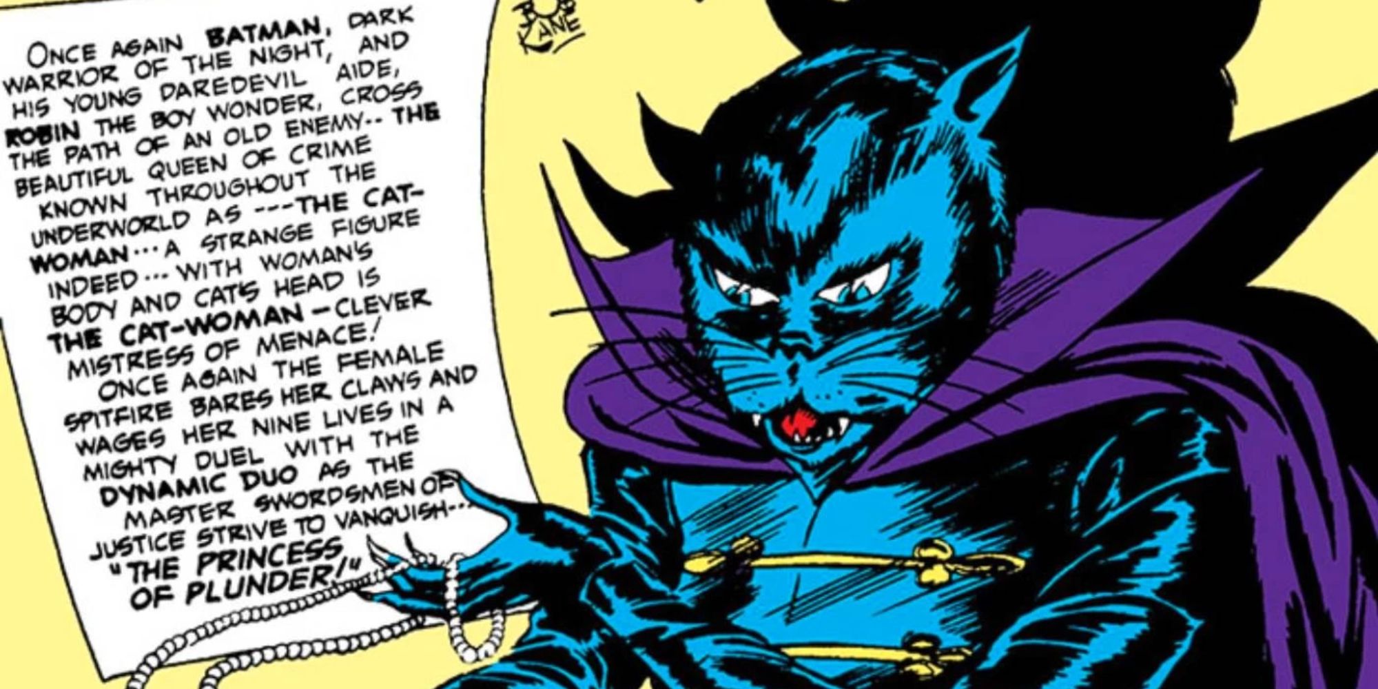 A Mulher-Gato da Terra-Dois rouba pérolas na DC Comics.