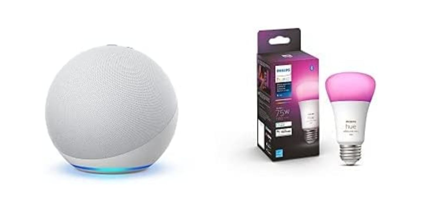 Glacier White Echo 4th Gen and Philips Hue Smart Bulb from Amazon