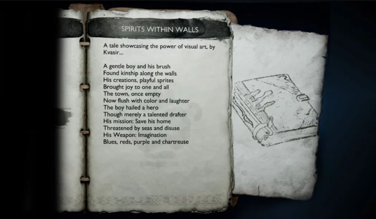 Concrete Genie, one of Kvasir's Poems from God of War Ragnarok, which references the PS4 exclusive Concrete Genie.