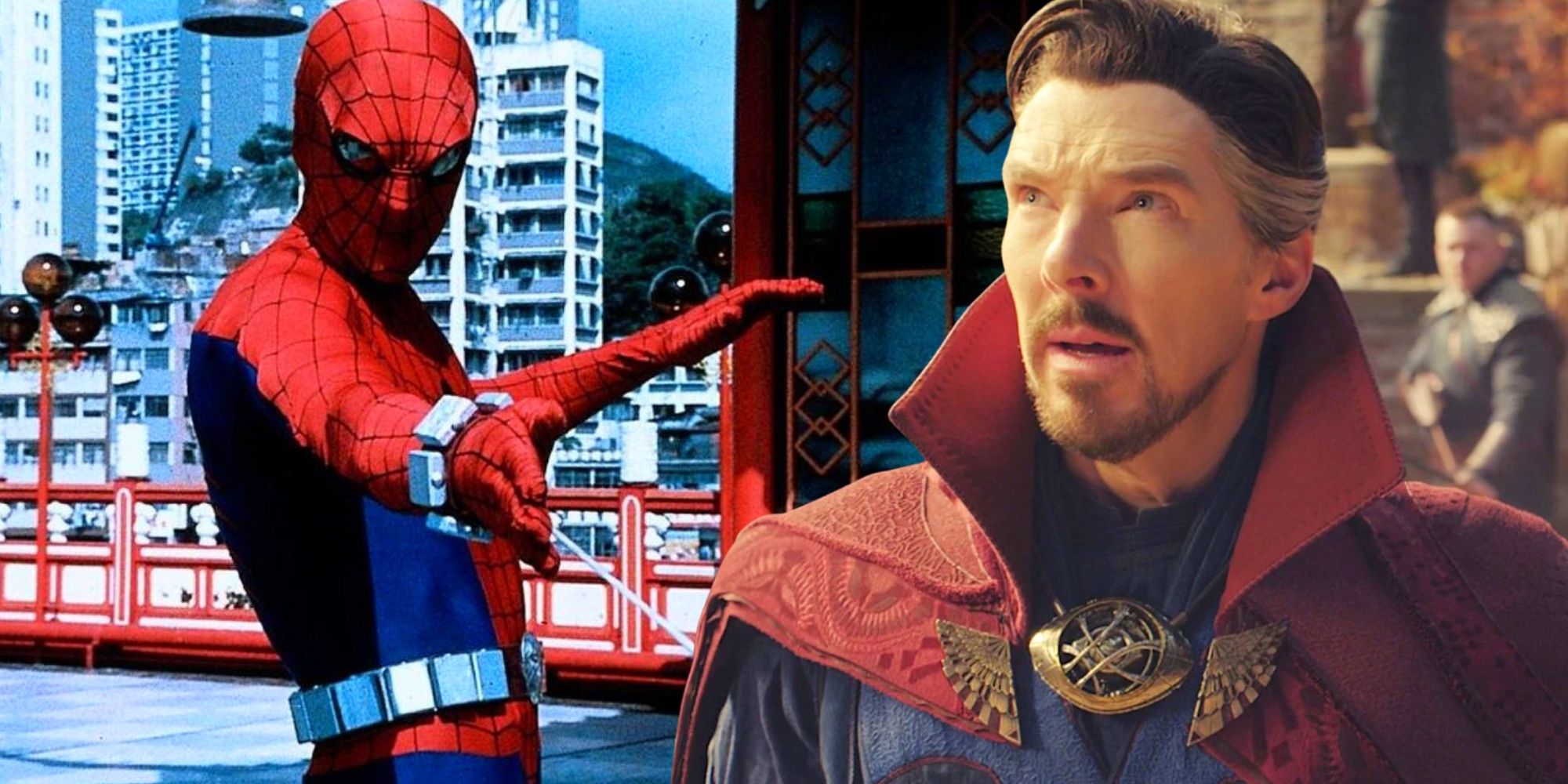 Nicholas Hammond as Spider-Man and Benedict Cumberbatch as Doctor Strange