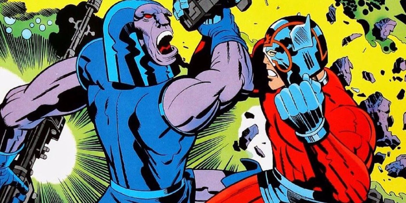 Darkseid vs Orion de uma história em quadrinhos da DC.