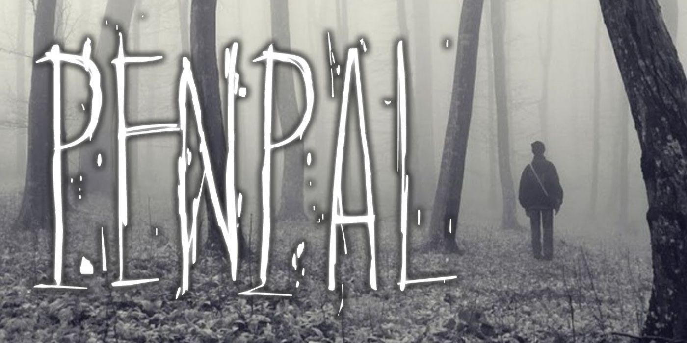 Cover for Dathan Auerbach's pen pal featuring a man standing in a foggy forest