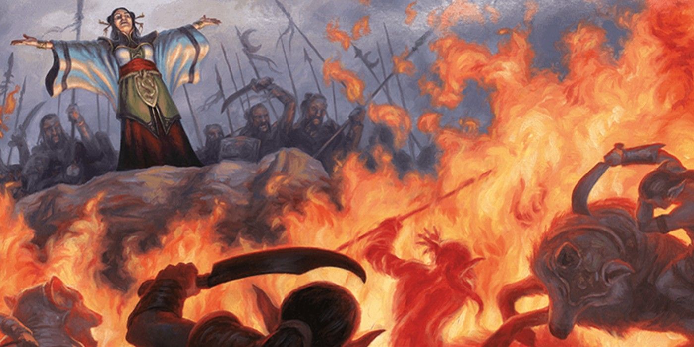 Dungeons & Dragons Fireball yang dilemparkan dengan sempurna, dengan perapal mantra berdiri tegak di atas korban mereka yang terbakar.