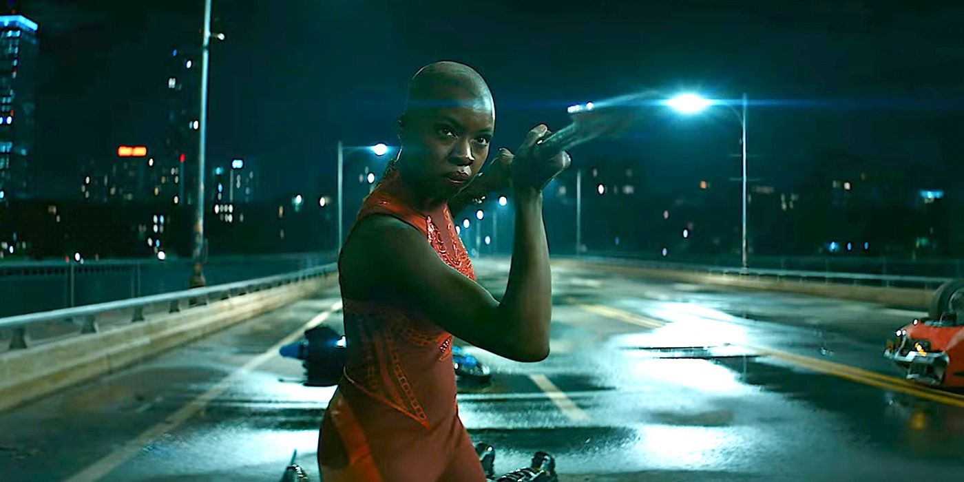 Danai Gurira as Okoye fighting in Black Panther Wakanda Forever