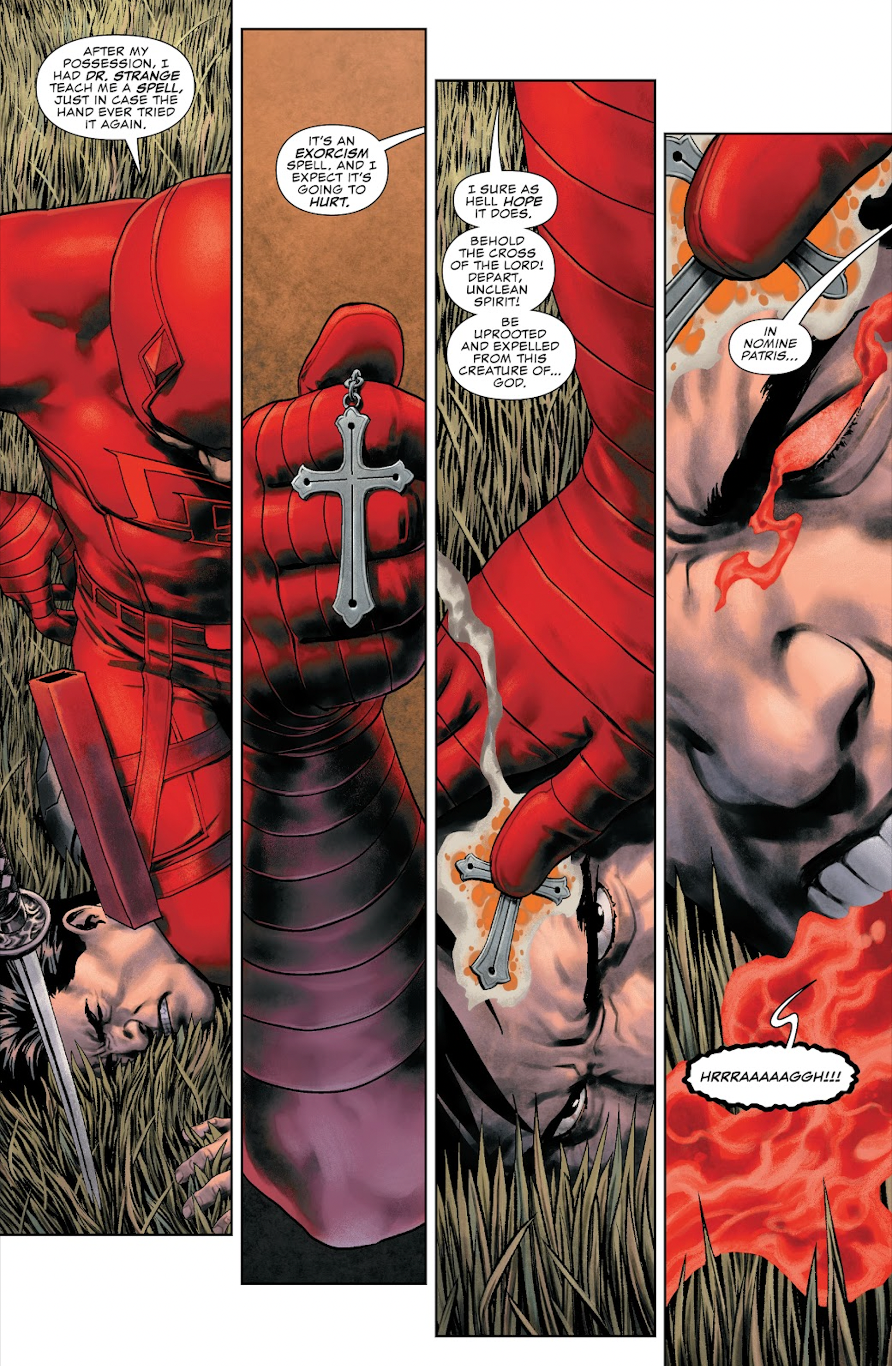 Daredevil performs an exorcism on Punisher