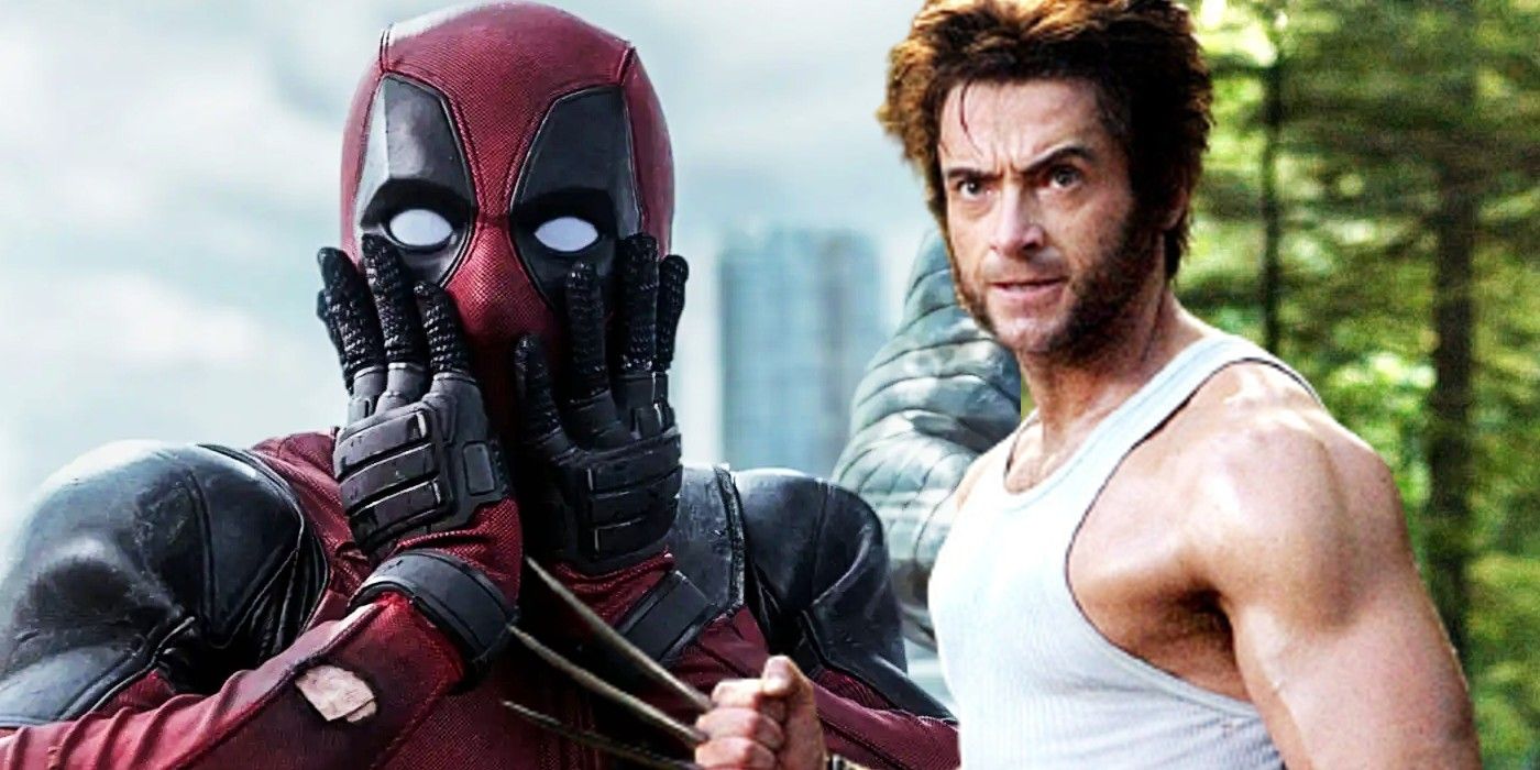 A blended image of a stunned Deadpool in the titular movie and an angry Wolverine with his claws out in X-Men: The Last Stand